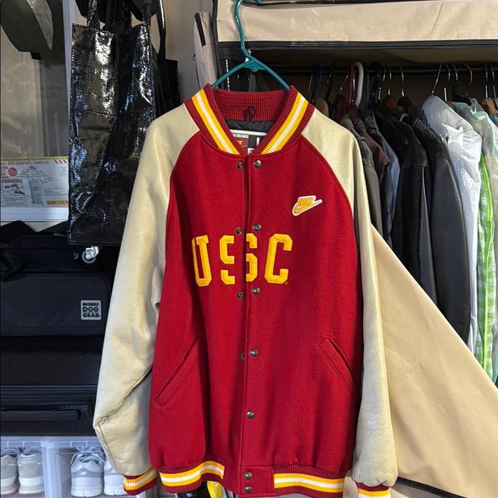 Nike Red and Cream Bomber Varsity Jacket